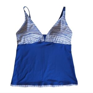 Striped Padded Tankini Swim Top LARGE Blue White